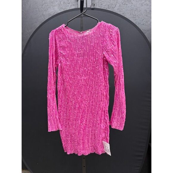 ASOS Design Long Sleeve Shift Mini Dress in Plisse Sequin - Picture 2 of 6